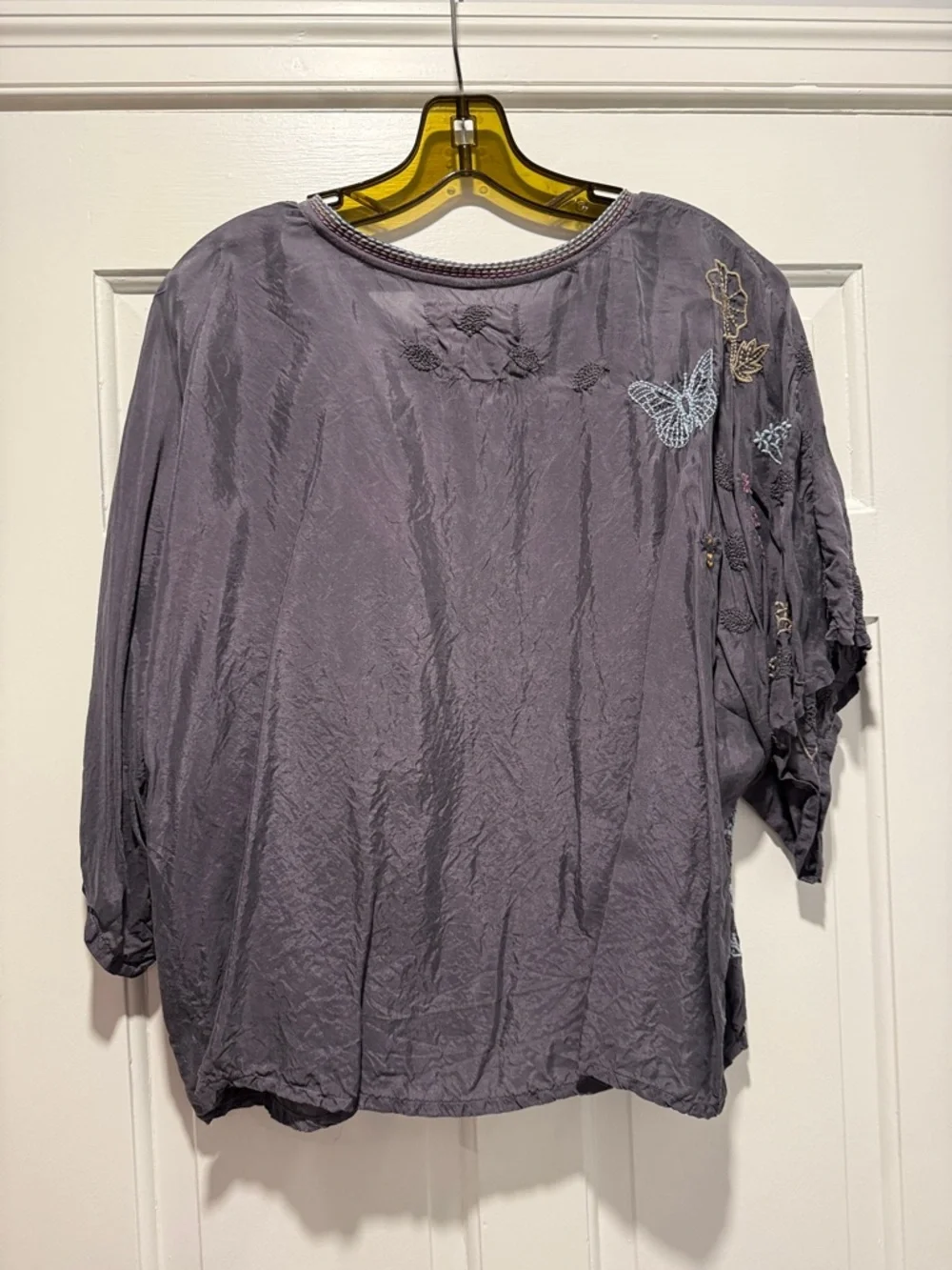 Johnny Was Biya Lavender/Gray Embroidered Floral & Butterfly Tunic - Picture 7 of 7